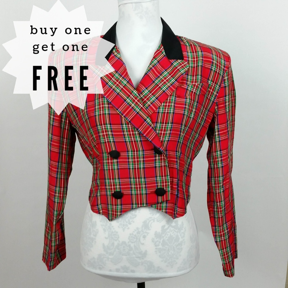 BOGO 80s Women Rampage Big Shoulder Plaid Jacket 8